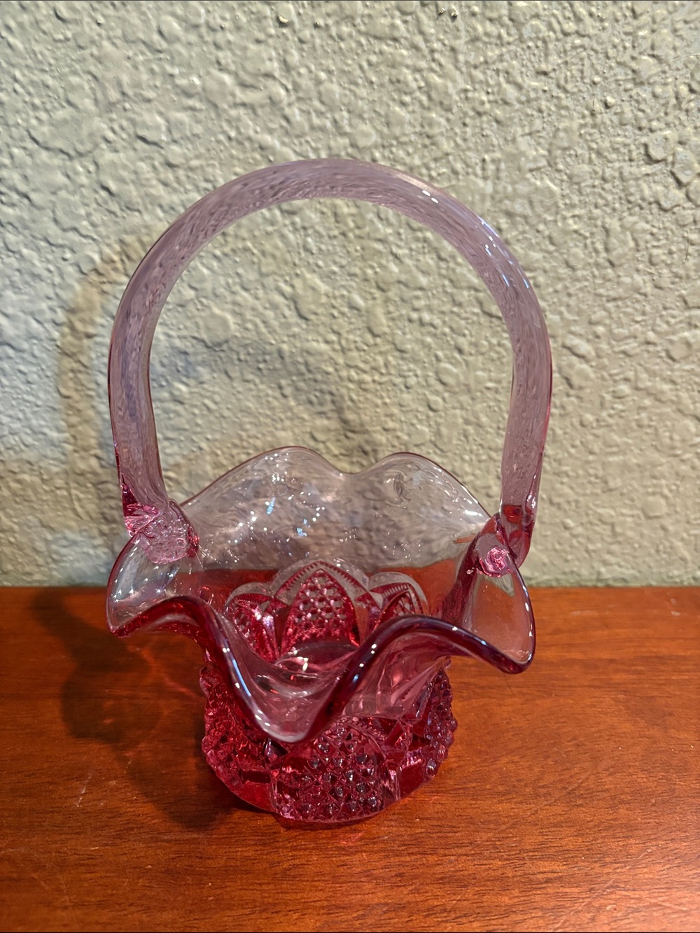 Fenton Pink (sometimes looks purple) Vintage Glass Basket with Ruffled Edge